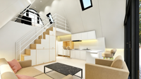 Modèle standard de maison préfabriquée modulaire à deux étages avec balcon pour usage hôtelier, design moderne, glamping, resort et villa.