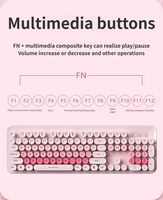 Ensemble clavier et souris sans fil 2,4 G silencieux, style punk rétro, touches rondes, couleurs mélangées, pour ordinateur de bureau
