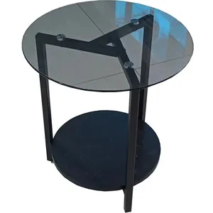 Klasik tarzı benzersiz kahve masası yuvarlak gri cam masa üstü demir çerçeve kanepe yan sehpa