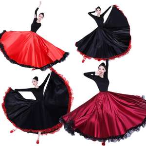 Jupe de <span class=keywords><strong>danse</strong></span> <span class=keywords><strong>flamenco</strong></span> espagnole rouge à 540 degrés, robe de performance avec volants, costume de <span class=keywords><strong>danse</strong></span> du ventre pour femmes - Product Image 6