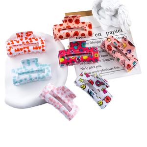 Pinzas de Pelo Acrílicas Geométricas Frescas y Dulces de 8 cm, Rectangulares, Estilo Europeo y Americano, Accesorios para Niños para el Día de San Valentín - Product Image 1