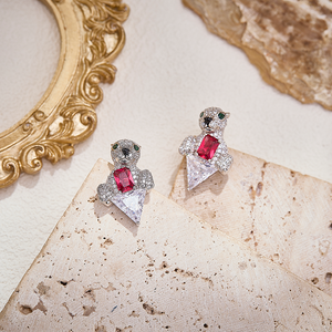 Set di <span class=keywords><strong>Gioielli</strong></span> con Collana e Orecchini a Triangolo con Stampa Leopardata, Stile Retrò con Rubini, per Ragazze, Abbinamento Quotidiano, Stile Punk, Set per Concerti - Product Image 5
