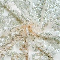 Tissu 100% polyester brodé avec doublure en tulle, entièrement tissé, orné de perles, de sequins et résistant à l'abrasion