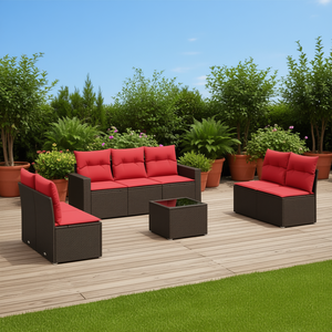 Set Divano da Esterno in Polyrattan Marrone con Cuscini, 8 Posti, Stile Moderno Contemporaneo - Product Image 2