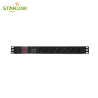 Unit Distribusi Daya Starlink 1U 19 inci 6-Outlet Tipe Jerman dengan Sakelar dan SPD untuk Kabinet Jaringan