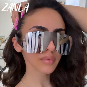 2025 tendenze Y2K Designer occhiali da <span class=keywords><strong>sole</strong></span> oversize per le donne bianco rosso PC quadrato Vintage stile Steampunk senza montatura un pezzo unico <span class=keywords><strong>sole</strong></span> - Product Image 1
