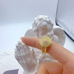 Bague de mariage et d'anniversaire tendance en argent S925 plaqué or, entièrement pavée de zircon, avec halo rond - Product Image 4