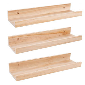 طقم من 3 أرفف عائمة من الخشب الطبيعي مقاس 16 بوصة رف تخزين خشبي مثبت على الحائط بنفس الأبعاد - Product Image 1