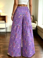 Nouveau pantalon large taille haute pour femme, coupe ample, design amincissant, motif floral, pantalon long décontracté.