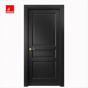 Pre-hung Black Traditional Flush Solid Wood Interior Room Door With 3-Raised Panel
