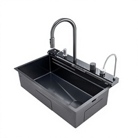 Évier de cuisine multifonctionnel de luxe en acier inoxydable avec affichage numérique, grand évier simple, effet cascade de pluie, marque Whale