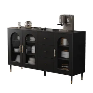 Modern Black Living Room Furniture Decorative Glass Wooden Sideboard Cabinet Luxury Storage