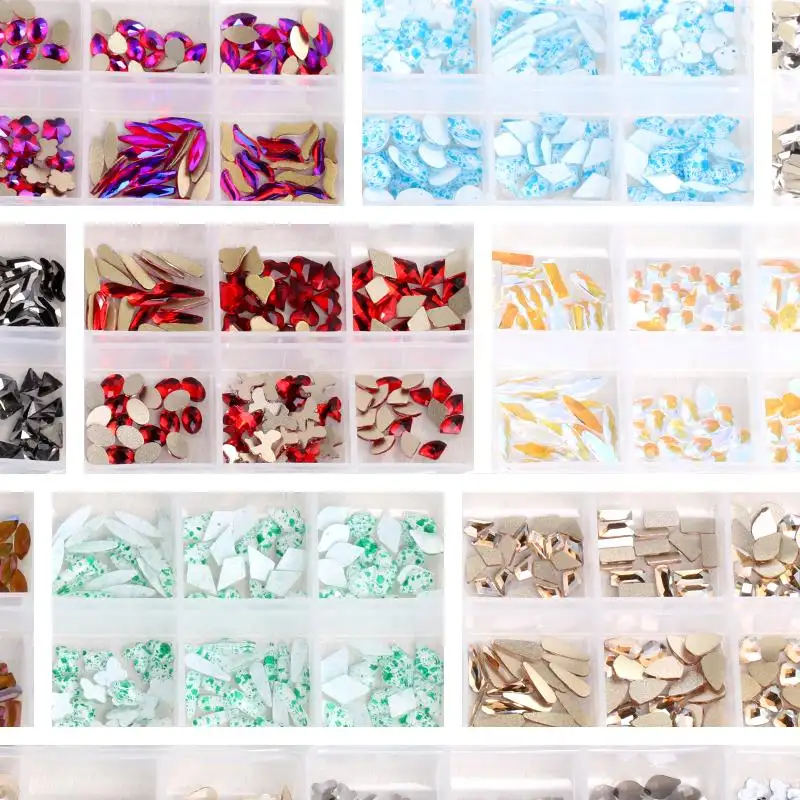 6 сетки 11 видов цветов смешанные формы flatback ювелирные изделия с украшением в виде кристаллов стеклянные камни ремесла нажмите на нейл-арта расходные материалы коробки для хранения Стразы
