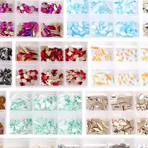 6 grilles 11 couleurs formes mélangées bijoux à dos plat pierres de verre en cristal artisanat presse sur nail art fournitures boîte strass