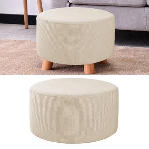 Copri poggiapiedi comodo per poggiapiedi rotondo Beige ottomana per mobili da soggiorno - Product Image 6