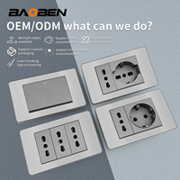 BAOBEN Panneau en acier inoxydable gris, norme italienne 118*74mm, prise murale TEL CAT5E CAT6 TV Satellite