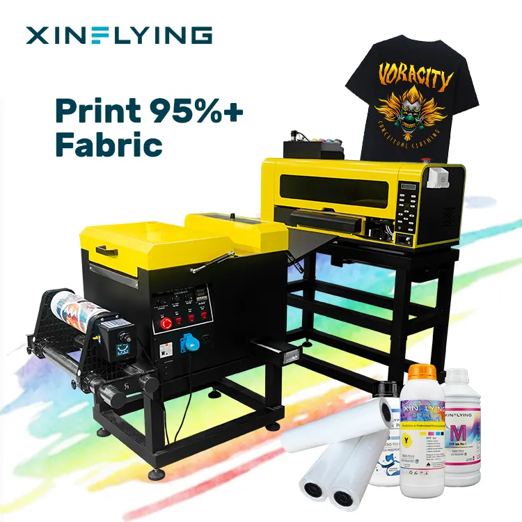XinFlying professional multi-color pet film inkjet printer a3 with powder shaker   oven t-shirt printing machine 30cm xp600 head