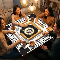 Jeu de Mahjong de Luxe Américain, Tuiles Art Déco Nacrées, Dragon Noir, Perle Rose, Orange, Tapis de Mahjong Style Jardin, Portable