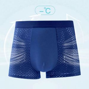 Nouveaux caleçons boxeurs pour homme en maille tricotée de soie glacée, taille mi-haute, respirants, séchage rapide, motif géométrique, polyester élasthanne, pour adulte, été - Product Image 1