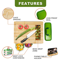 Ensemble de planches à découper en bambou écologiques avec 4 trancheurs à légumes en plastique et support de rangement amovible