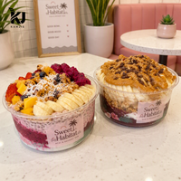 Contenants en plastique transparent pour crème glacée, yaourt, salades, fruits, bols à açaï jetables avec couvercles, logo personnalisé