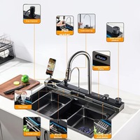 Rectangulaire 304 bol sous plan en acier inoxydable tablier ferme fait à la main intelligent cascade multifonction évier de cuisine
