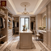 Système d'îlot de dressing haut de gamme en bois massif de style européen moderne, armoire ouverte de luxe en bois avec coiffeuse