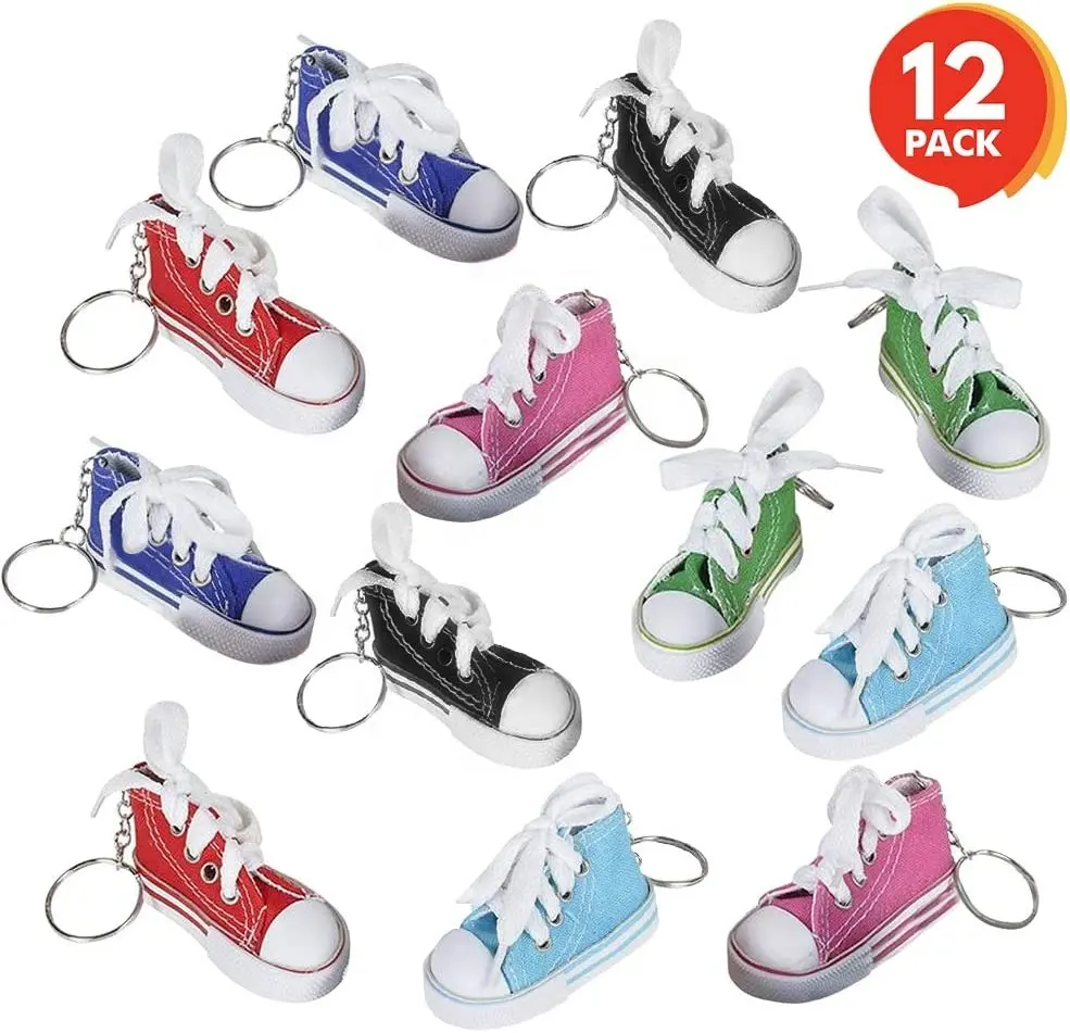Mini Canvas Sneaker Keychains for Kids and Adults 3 Inch Tennis Shoe Key Chains Cool Birthday Party Favors