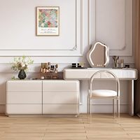Meuble de chambre à coucher au design minimaliste contemporain français, coiffeuse en bois massif avec miroir éclairé, vente en gros