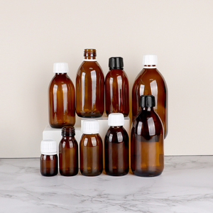 Botella de Vidrio Ámbar Redonda para Líquidos Orales de 30ml, 60ml, 100ml, 125ml, 150ml, 200ml, 250ml, 300ml, 500ml con Tapa de Rosca - Product Image 1