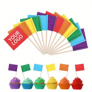 Banderas de Palillo de Madera y Papel Impresas a Todo Color Personalizadas para Decoraciones de Fiestas y Bodas - Product Image 1