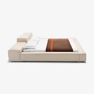 İtalyan minimalist bez sanat çift kişilik yatak, modern ışık lüks ana yatak odası evlilik teknoloji bez sanat king-size yatak