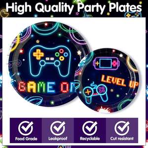 Assiettes en carton noires de 9 pouces à thème jeux vidéo, modernes CMYK, pour fêtes d'anniversaire et événements, fournitures de fête jetables, directement de l'usine - Product Image 4