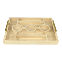 Plateau de service de luxe en bois à compartiments, plateau alimentaire naturel avec poignées en laiton, planche à charcuterie pour café et petit-déjeuner, idéal pour les fêtes