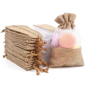 Yile Custom Logo Burlap Drawstring Gift Bag Organza Treat Bag Pouch For Wedding Baby Shower Party Favor Supply