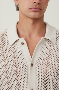 Magliette Polo in Cotone Lavorato a Maglia <span class=keywords><strong>con</strong></span> Logo Jacquard Personalizzato OEM/ODM, Maglioni a Maniche Corte, T-shirt <span class=keywords><strong>Oversize</strong></span> in Maglia all'Uncinetto per Uomo - Product Image 4