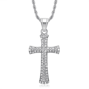 Colgante <span class=keywords><strong>de</strong></span> Cruz CZ Elegante Chapado en Oro con Aspecto <span class=keywords><strong>de</strong></span> Diamantes Completos, Colgante <span class=keywords><strong>de</strong></span> Cruz Grande, Collar Clásico con Cadena <span class=keywords><strong>de</strong></span> Cuerda - Product Image 3