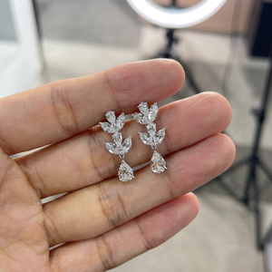 10.00CT Floral <b>Diamond</b> Drop <b>Earrings</b>, Marquise & Pear Shape Lab Grown <b>Diamond</b> <b>Earrings</b>, Botanical <b>Dangle</b> <b>Earrings</b>, Gift for Her - Product Image 1