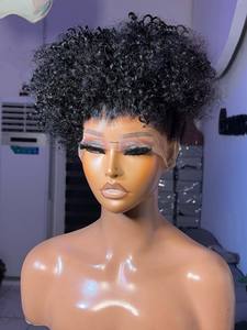 Perruque Frontale en Dentelle Complète 360 Sans Colle avec Cordon de Serrage Invisible, Cheveux Humains Brésiliens Bruts, Ondulés Crépus <span class=keywords><strong>Afro</strong></span> avec Bords Crépus 4C - Product Image 4