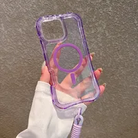 Coque Magnétique Transparente Antichoc Robuste pour iPhone 17 Air 15 14 13 12 11 16 Pro Max avec Chargement Sans Fil et Cordon