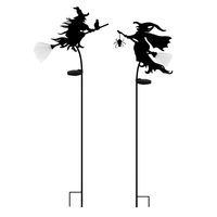 Luces LED de Halloween con energía solar, estaca con silueta de bruja voladora y decoración de araña con escoba luminosa
