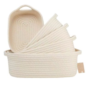 Storage Basket Cotton Rope Rectangle Handmade Desktop Organizer Jewelry Cosmetic Storage With Handles - Product Image 4