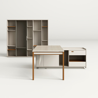 Table de bureau ergonomique en panneau composite, style moderne et minimaliste, avec armoire latérale, résistante à l'eau, facile à assembler – Vente en gros directe usine