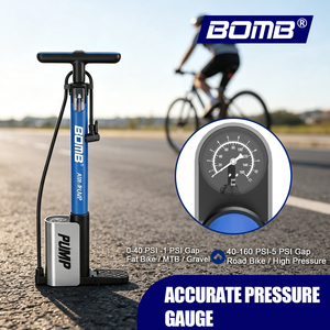 Pompe à air haute pression BOMO pour vélo, robuste, avec manomètre analogique, double valve Schrader Presta pour VTT et vélo de route - Product Image 6