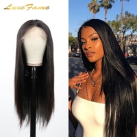 Peluca Frontal HD de Encaje Liso con Cierre, Cabello Humano Indio 100% Sin Procesar, Base de Seda, Densidad 150%, con Baby Hair, para Mujer, Color Negro