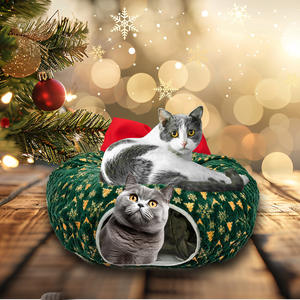 Atmosphère de Noël adorable Tunnel de chat en forme de S Motif solide Roulant Nid de dragon Tissu confortable Nid pour animaux de compagnie Conception de dorure - Product Image 1