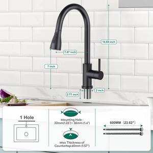 Robinet de cuisine extractible en acier inoxydable 304, mitigeur d'évier à poignée unique, sans plomb, certifié UPC - Product Image 6