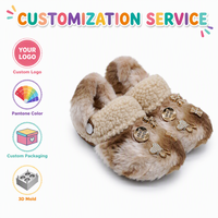 Chaussons d'hiver personnalisés en fausse fourrure pour enfants, chauds et confortables, pour la maison, avec nœud pour filles, antidérapants, vente en gros directe usine