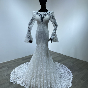 Vestido de Novia Sirena Sexy con Manga Larga y Espalda Descubierta para Mujer, Vestidos de Novia Boho, Modelo WM16 - Product Image 2