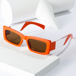 Custom Logo Jelly Sunglasses Orange Rectangle Narrow Frame Transparent Match Color Temple